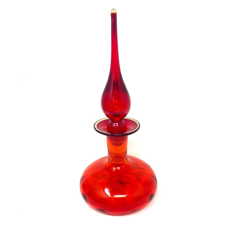 Blenko Decanter Ruby Red 1960 Genie Bottle Mid Century MCM Teardrop Art Glass